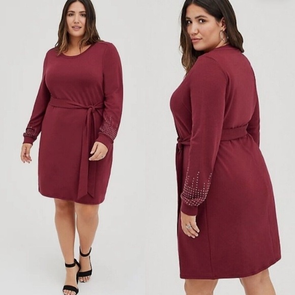 Torrid Burgundy Pullover Midi Dress Women 3X with silver studs cotton rayon - Picture 1 of 10